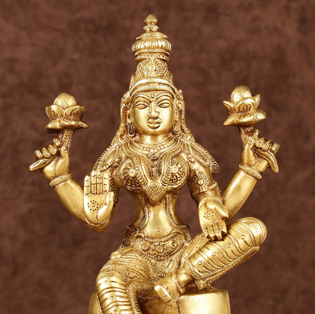 Brass Superfine Kamal Lakshmi Idol | Lotus Lakshmi Murti | Height: 10 inch