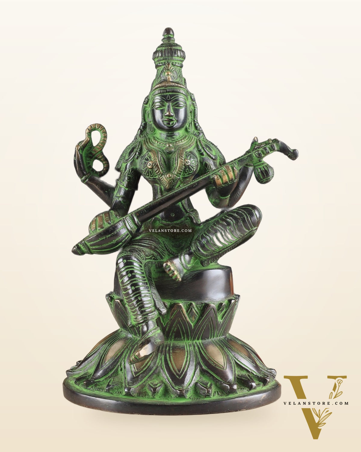 Brass Superfine Kamal Saraswati Idol - Lotus Saraswati Murti 10 Inch
