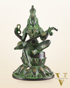 Brass Superfine Kamal Saraswati Idol - Lotus Saraswati Murti 10 Inch