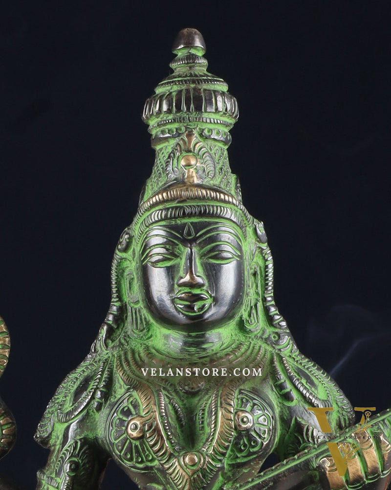 Brass Superfine Kamal Saraswati Idol - Lotus Saraswati Murti 10 Inch