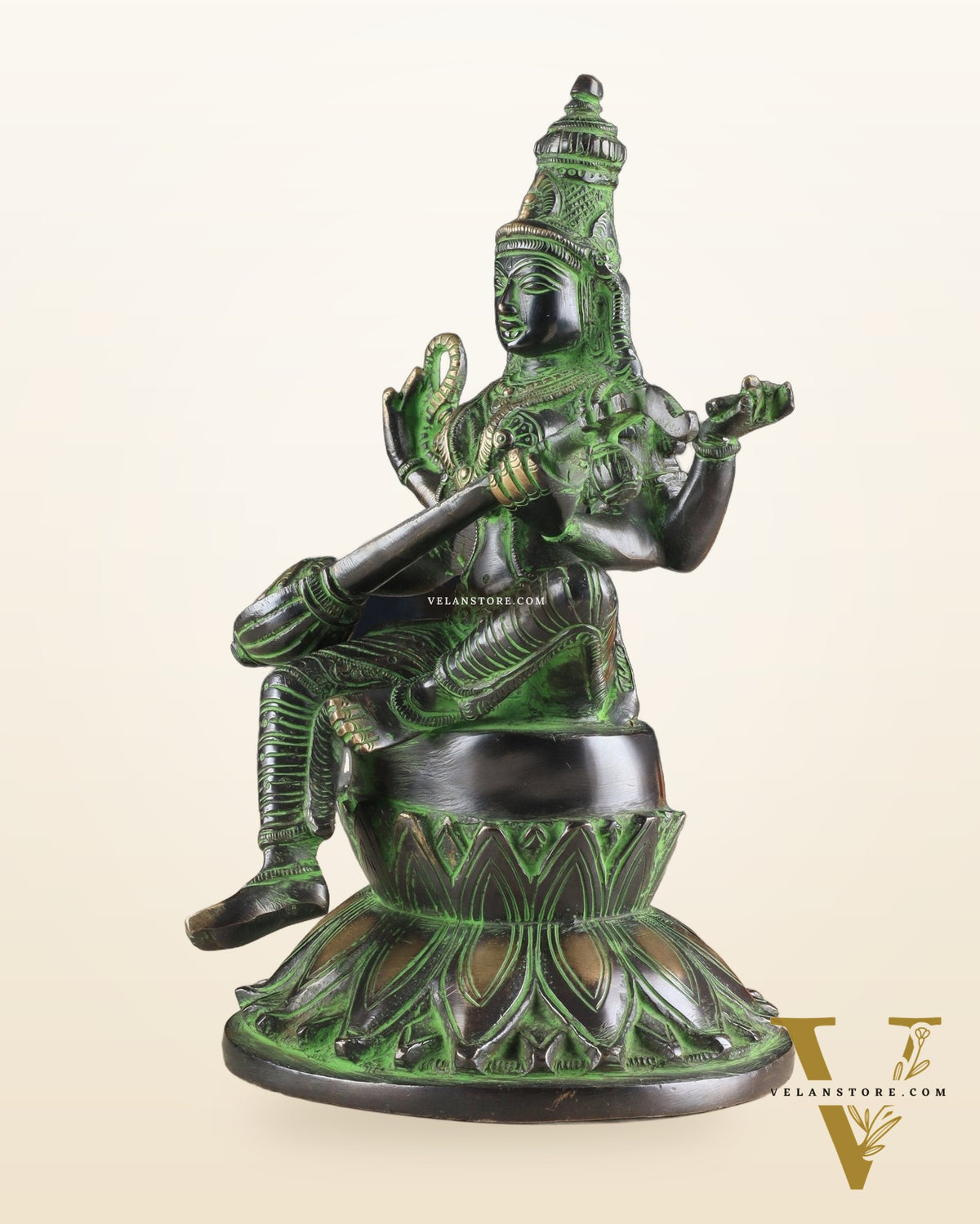 Brass Superfine Kamal Saraswati Idol - Lotus Saraswati Murti 10 Inch