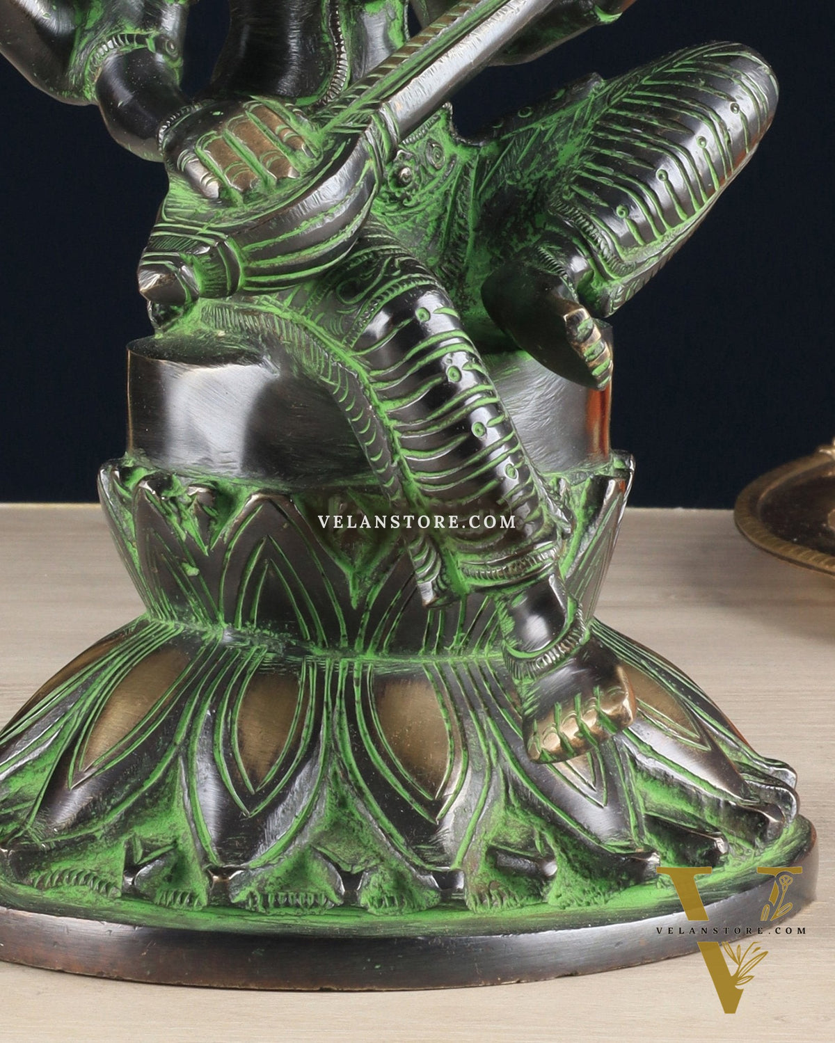 Brass Superfine Kamal Saraswati Idol - Lotus Saraswati Murti 10 Inch