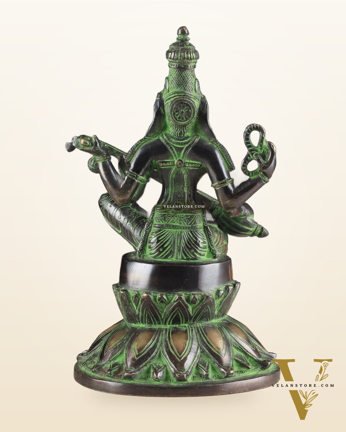 Brass Superfine Kamal Saraswati Idol - Lotus Saraswati Murti 10 Inch