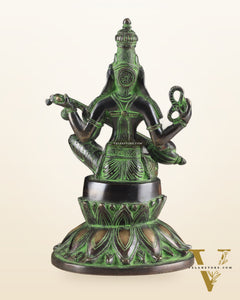 Brass Superfine Kamal Saraswati Idol - Lotus Saraswati Murti 10 Inch