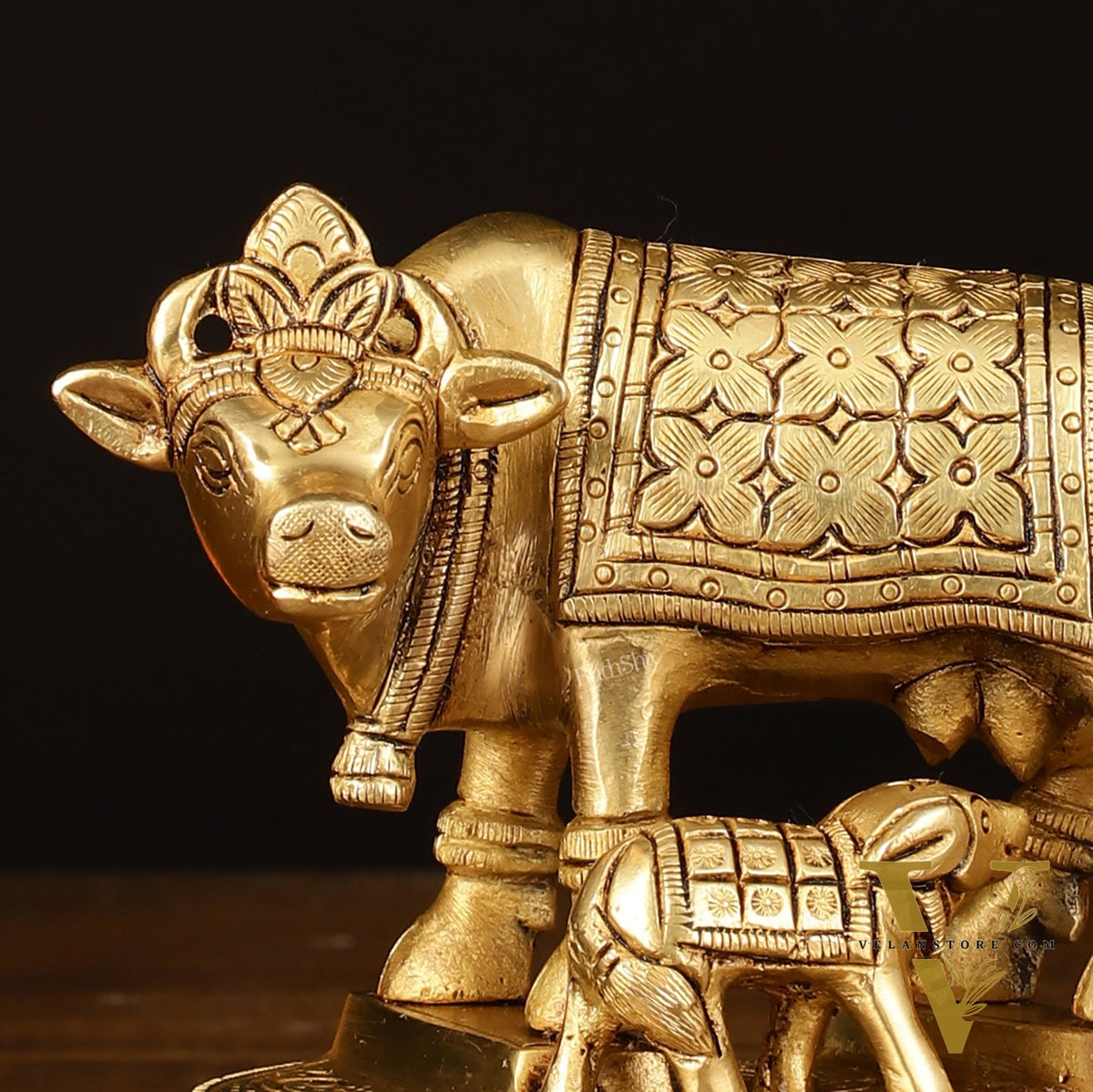 Brass Superfine Kamdhenu Cow with Calf Idol - 4" Height