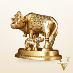 Brass Superfine Kamdhenu Cow with Calf Idol - 4" Height
