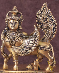 Brass Superfine Kamdhenu Cow with Calf Idol - Gold Finish, Divine Symbol of Abundance