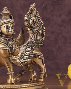 Brass Superfine Kamdhenu Cow with Calf Idol - Gold Finish, Divine Symbol of Abundance