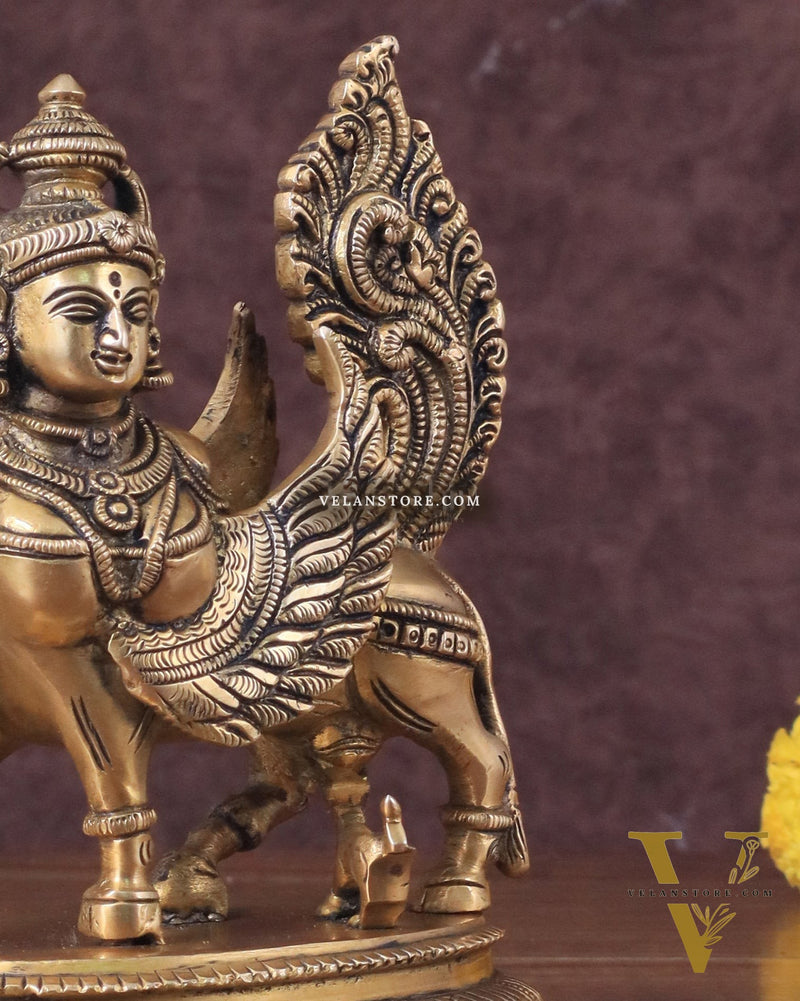 Brass Superfine Kamdhenu Cow with Calf Idol - Gold Finish, Divine Symbol of Abundance