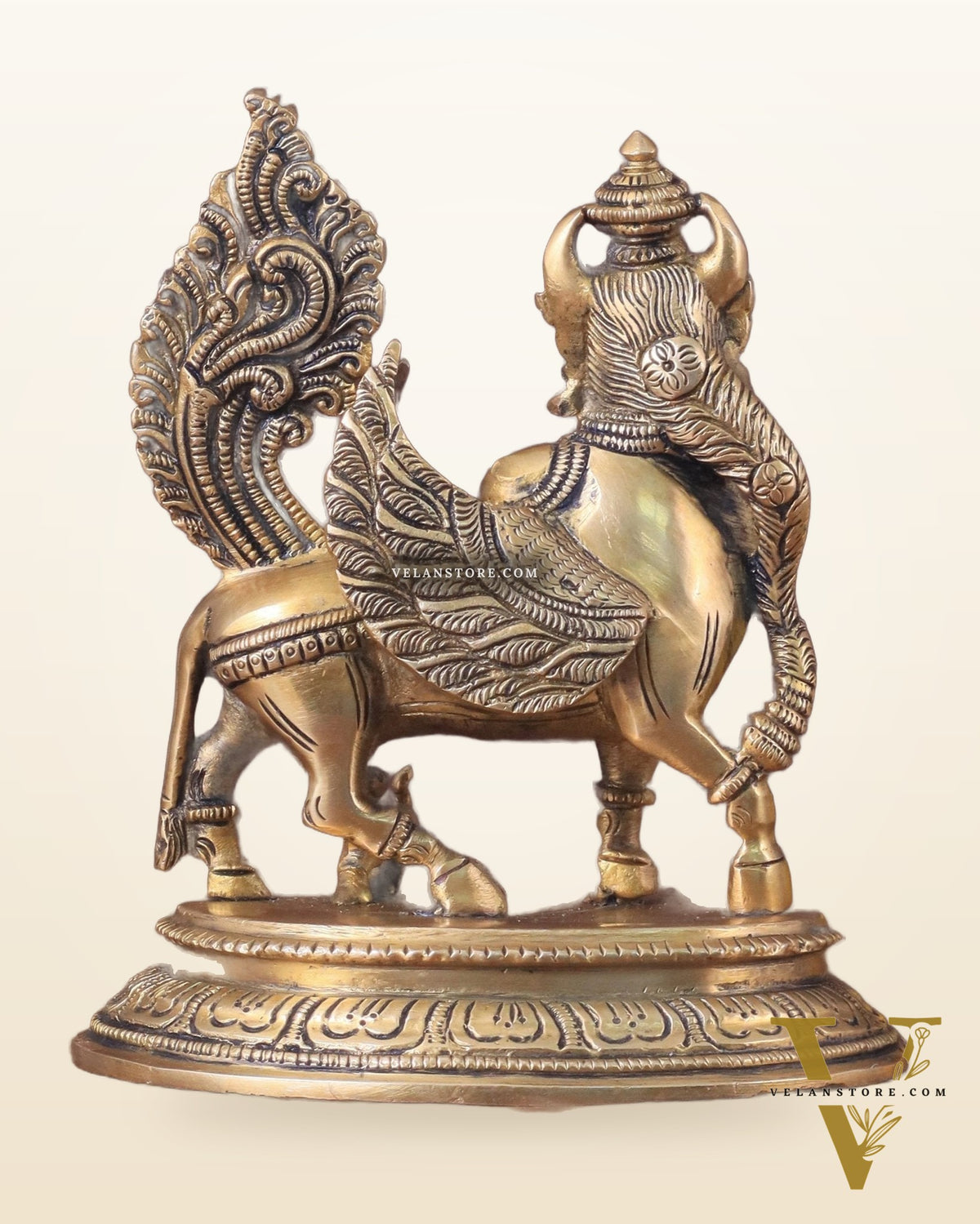 Brass Superfine Kamdhenu Cow with Calf Idol - Gold Finish, Divine Symbol of Abundance