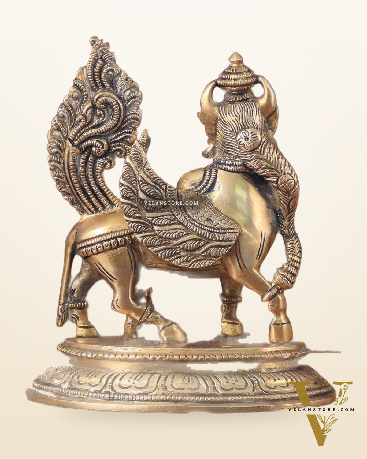 Brass Superfine Kamdhenu Cow with Calf Idol - Gold Finish, Divine Symbol of Abundance