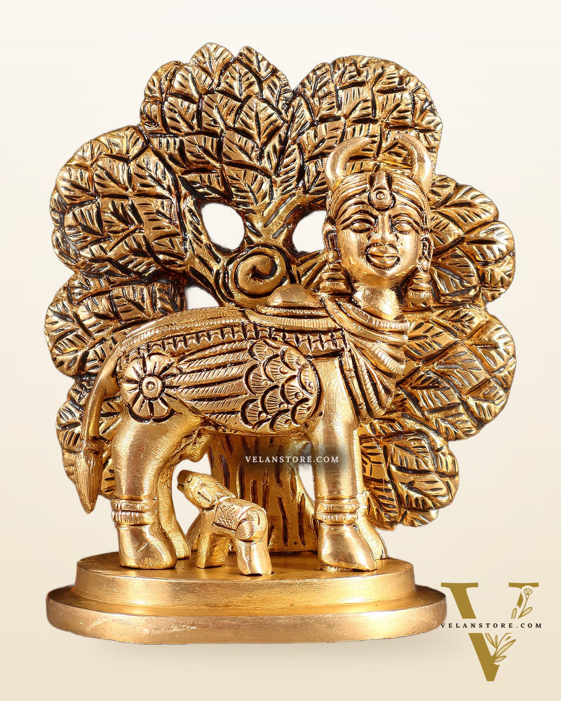 Brass Superfine Kamdhenu with Wings & Kalpavriksha Idol 4.5"