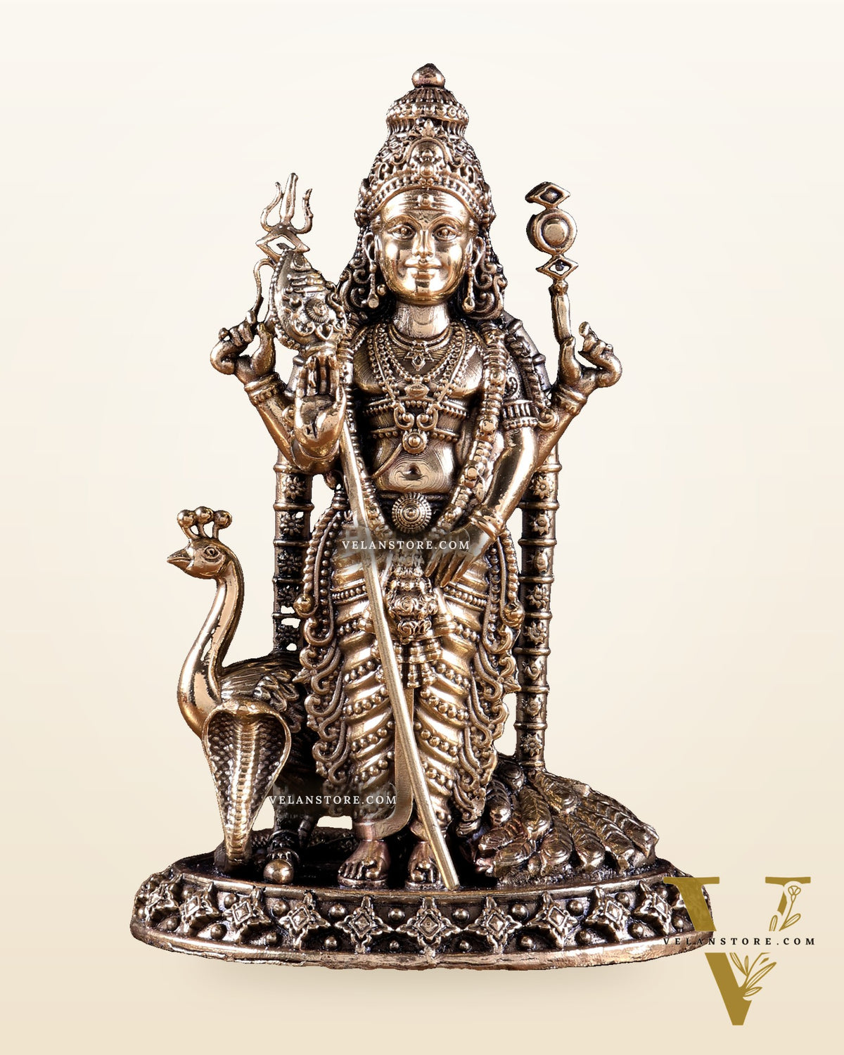 Brass Superfine Kartikeya Murugan Idol – Intricately Handcrafted 6 inch