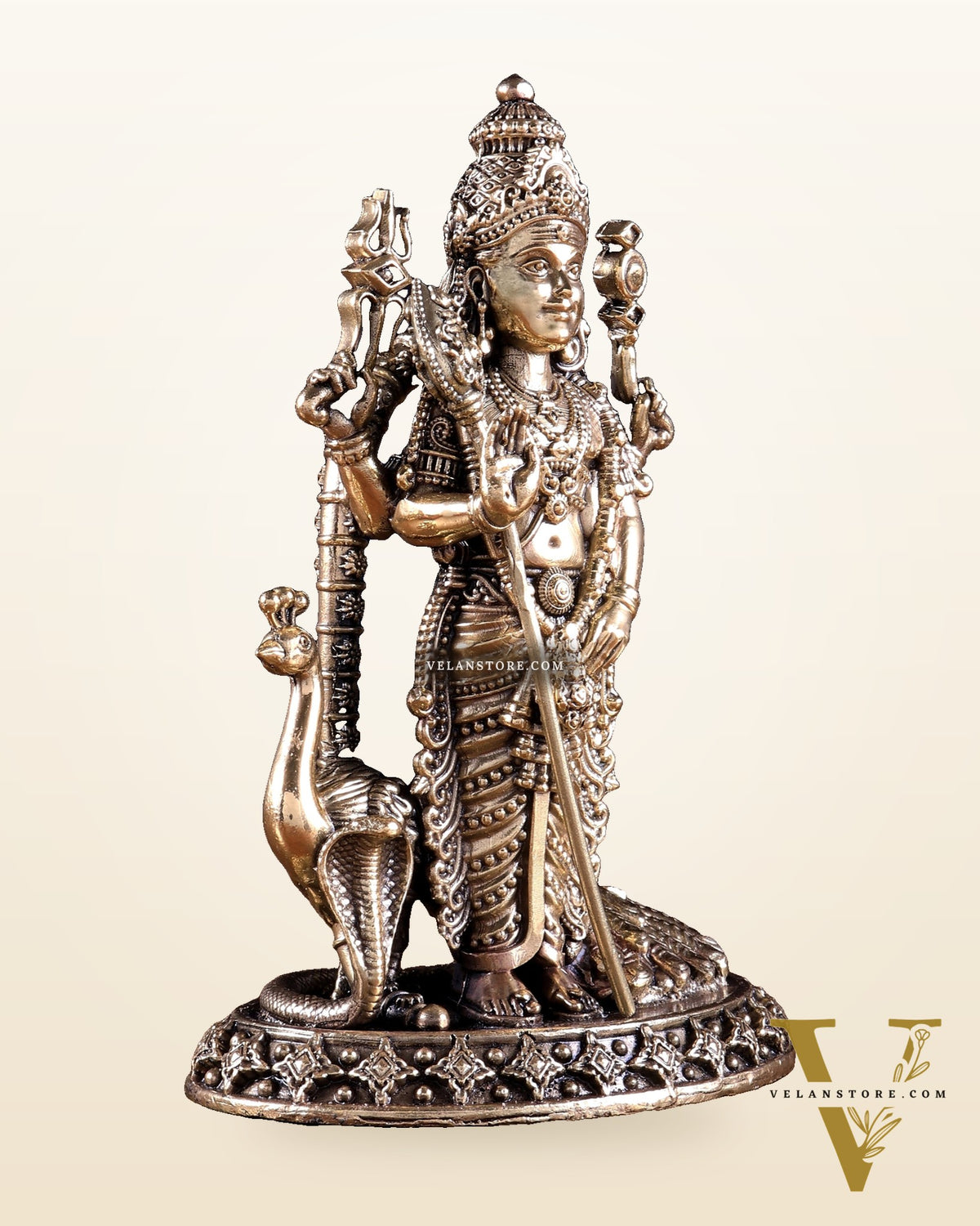 Brass Superfine Kartikeya Murugan Idol – Intricately Handcrafted 6 inch