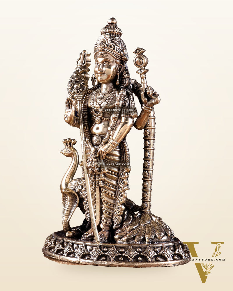 Brass Superfine Kartikeya Murugan Idol – Intricately Handcrafted 6 inch