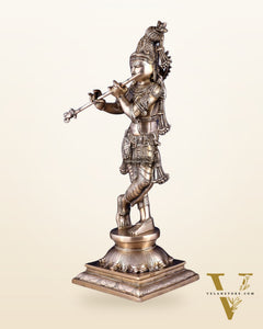 Brass Superfine Krishna Sculpture with Unique Crown & Stance - 23.5"