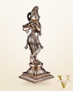 Brass Superfine Krishna Sculpture with Unique Crown & Stance - 23.5"