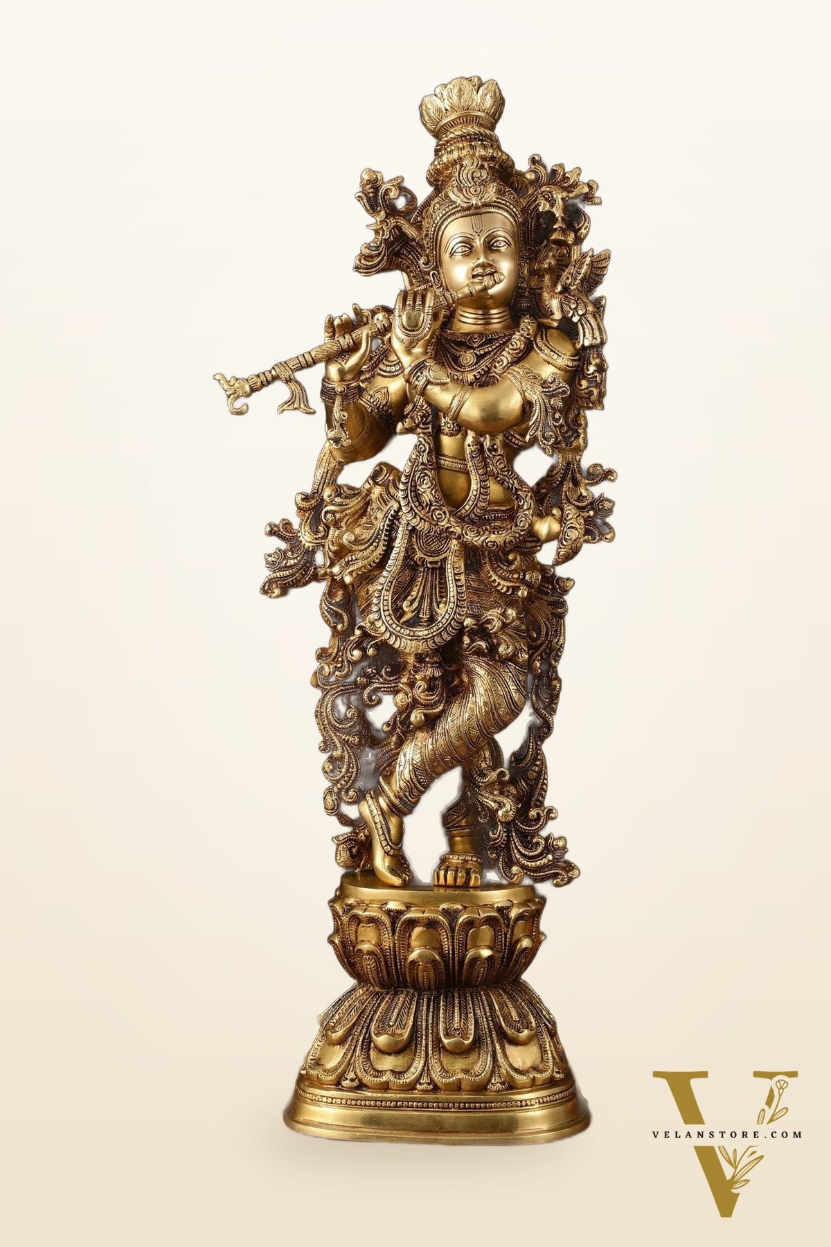 Brass Superfine Krishna Statue - 30" Height, Exquisite Craftsmanship
