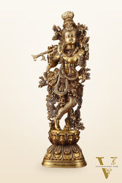 Brass Superfine Krishna Statue - 30" Height, Exquisite Craftsmanship