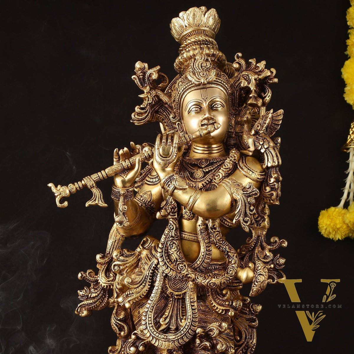 Brass Superfine Krishna Statue - 30" Height, Exquisite Craftsmanship