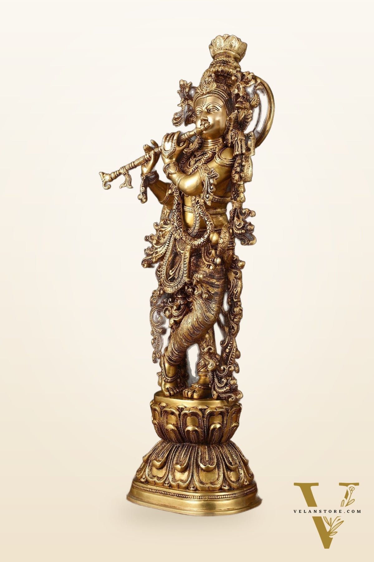 Brass Superfine Krishna Statue - 30" Height, Exquisite Craftsmanship
