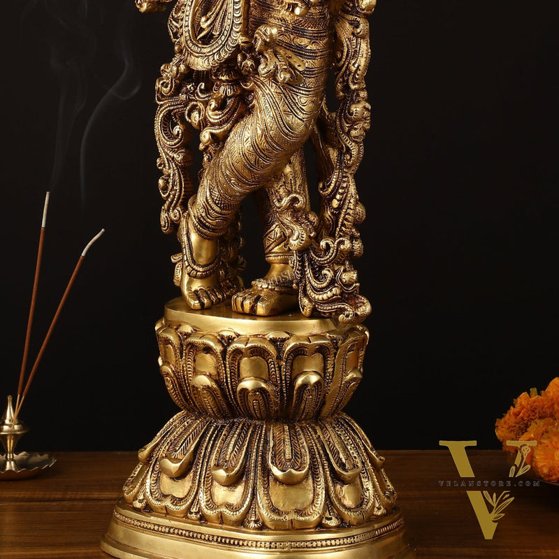Brass Superfine Krishna Statue - 30" Height, Exquisite Craftsmanship