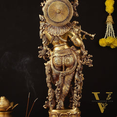 Brass Superfine Krishna Statue - 30" Height, Exquisite Craftsmanship