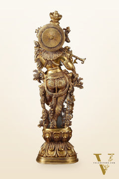 Brass Superfine Krishna Statue - 30" Height, Exquisite Craftsmanship