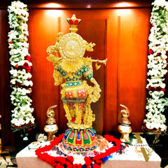 Brass Superfine Krishna Statue | 36 Inch | Inlay Stonework