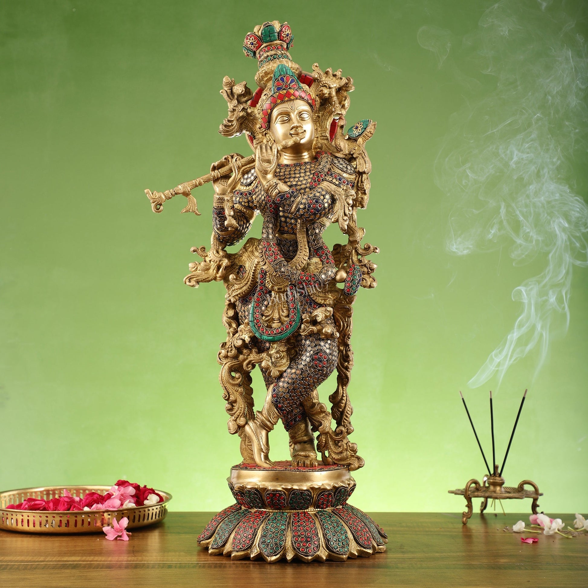 Brass Superfine Krishna Statue on lotus base 26"