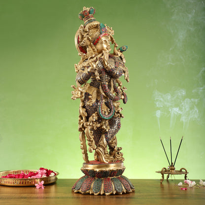 Brass Superfine Krishna Statue on lotus base 26"