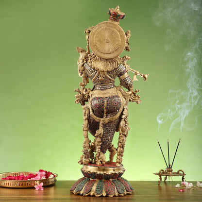 Brass Superfine Krishna Statue on lotus base 26"