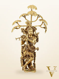 Brass Superfine Krishna under Kalpavriksha statue 35"