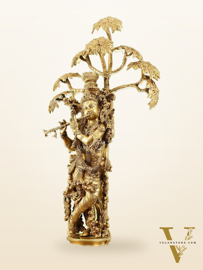 Brass Superfine Krishna under Kalpavriksha statue 35"