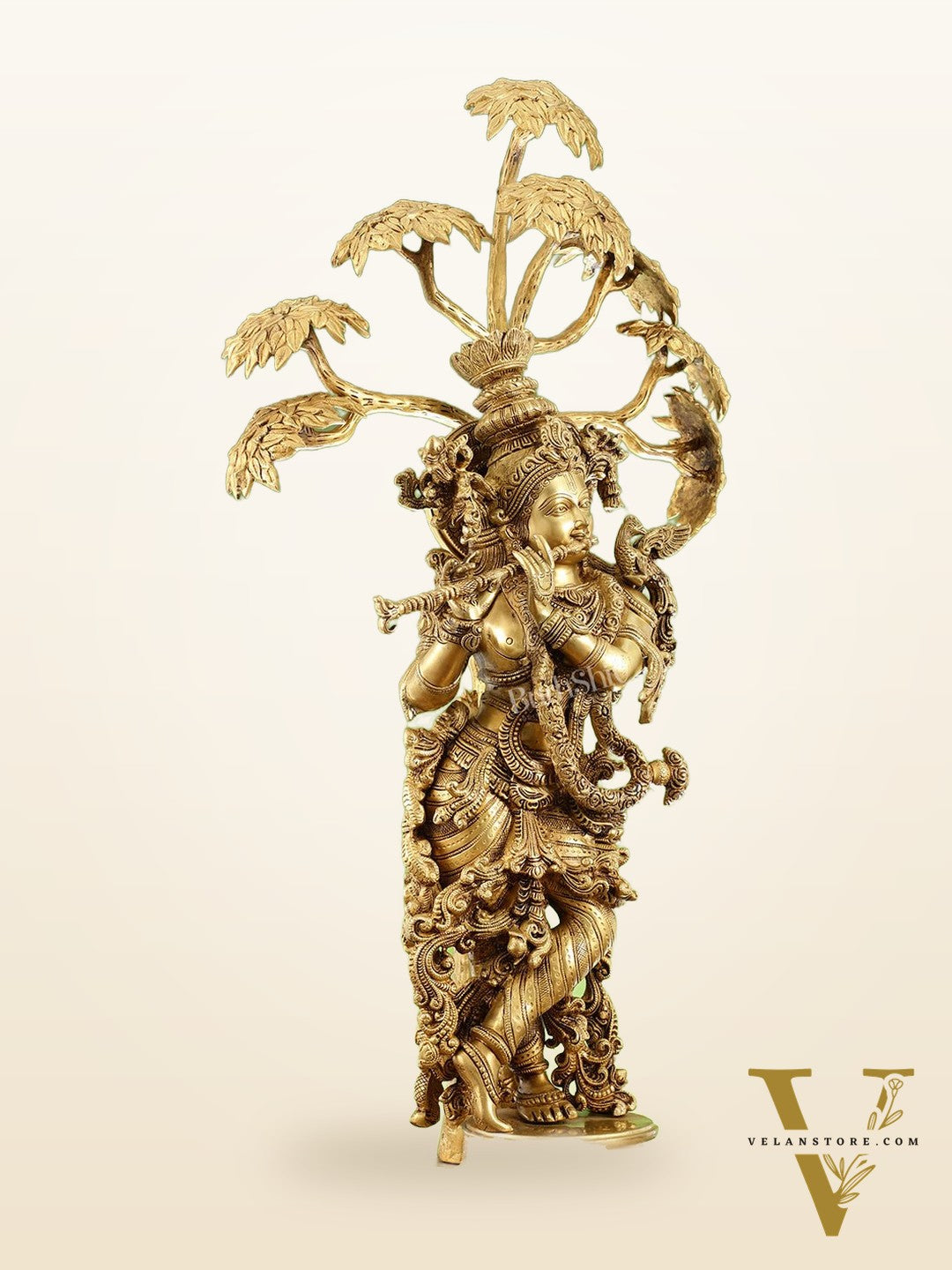 Brass Superfine Krishna under Kalpavriksha statue 35"