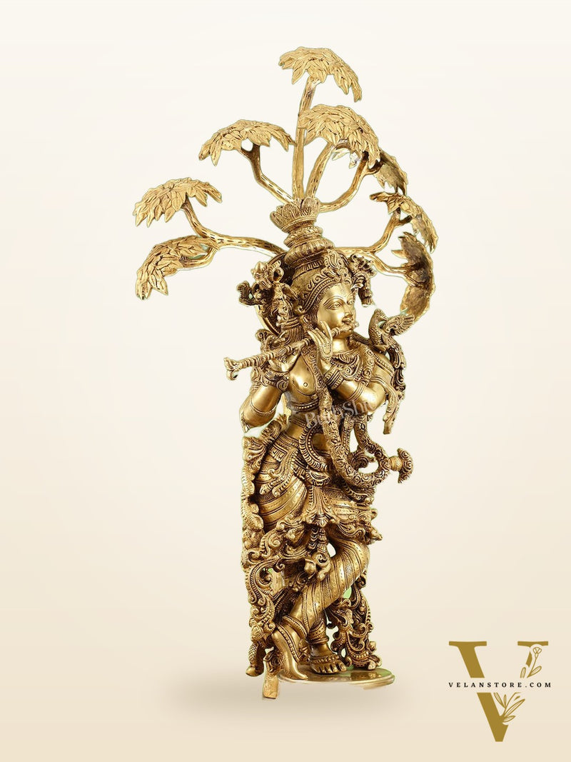 Brass Superfine Krishna under Kalpavriksha statue 35"