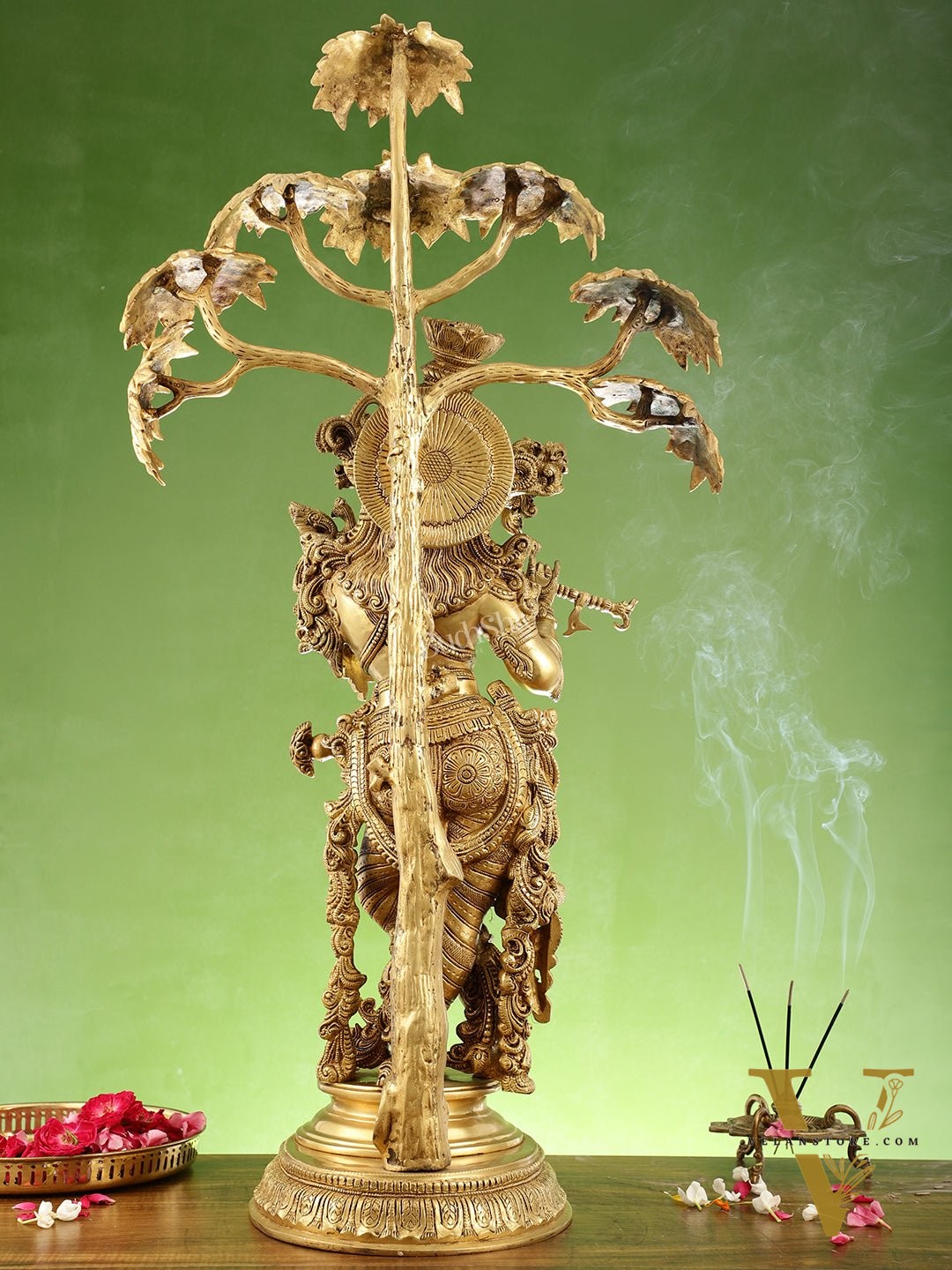 Brass Superfine Krishna under Kalpavriksha statue 35"