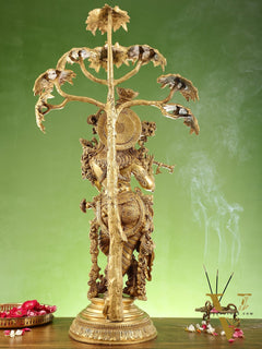 Brass Superfine Krishna under Kalpavriksha statue 35"