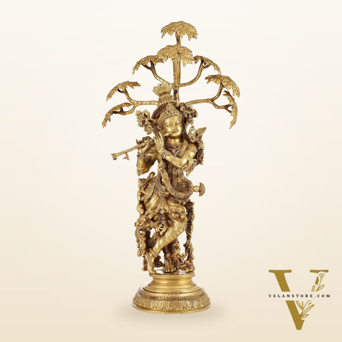 Brass Superfine Krishna under Kalpavriksha statue 35"