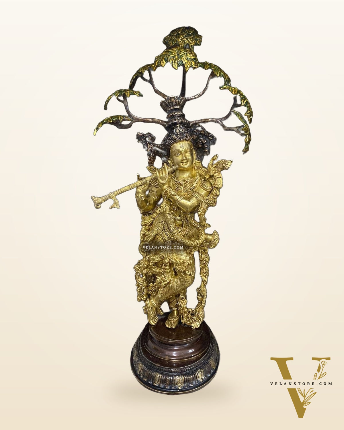 Brass Superfine Krishna under Kalpavriksha statue 35"