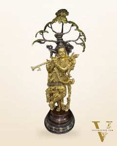 Brass Superfine Krishna under Kalpavriksha statue 35"