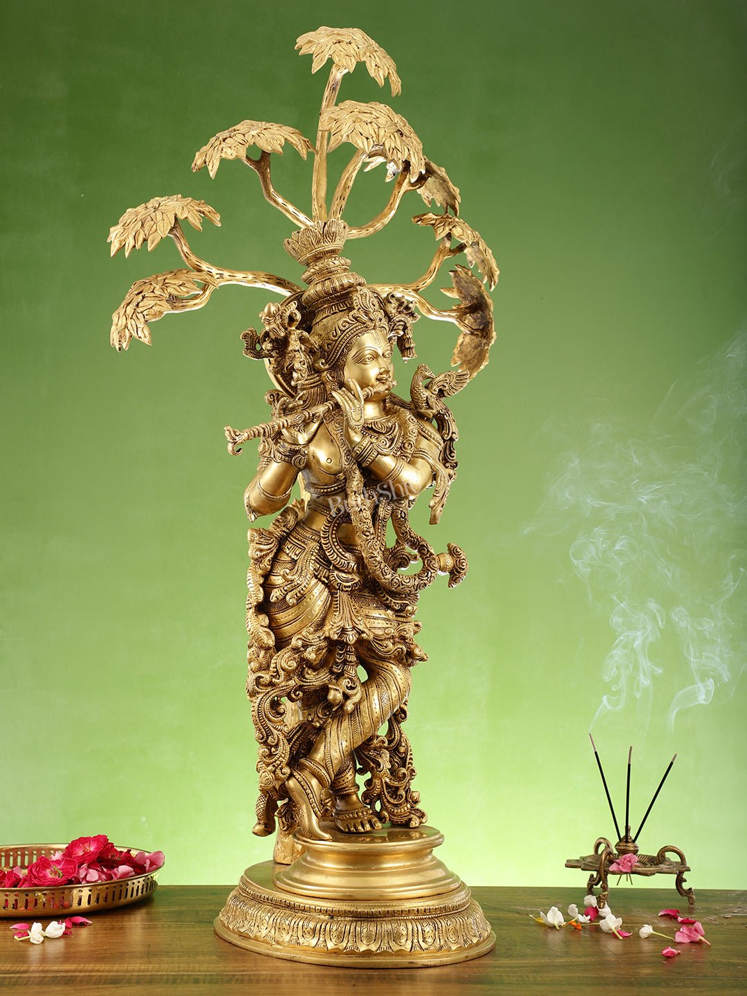 Brass Superfine Krishna under Kalpavriksha statue 35"