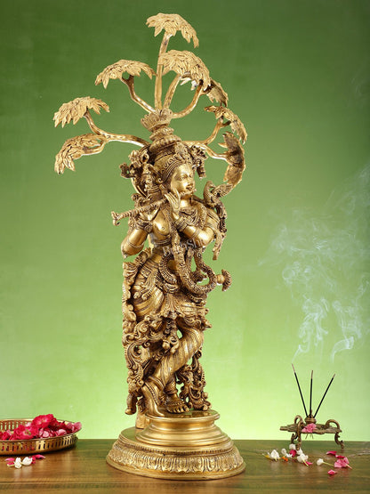 Brass Superfine Krishna under Kalpavriksha statue 35"