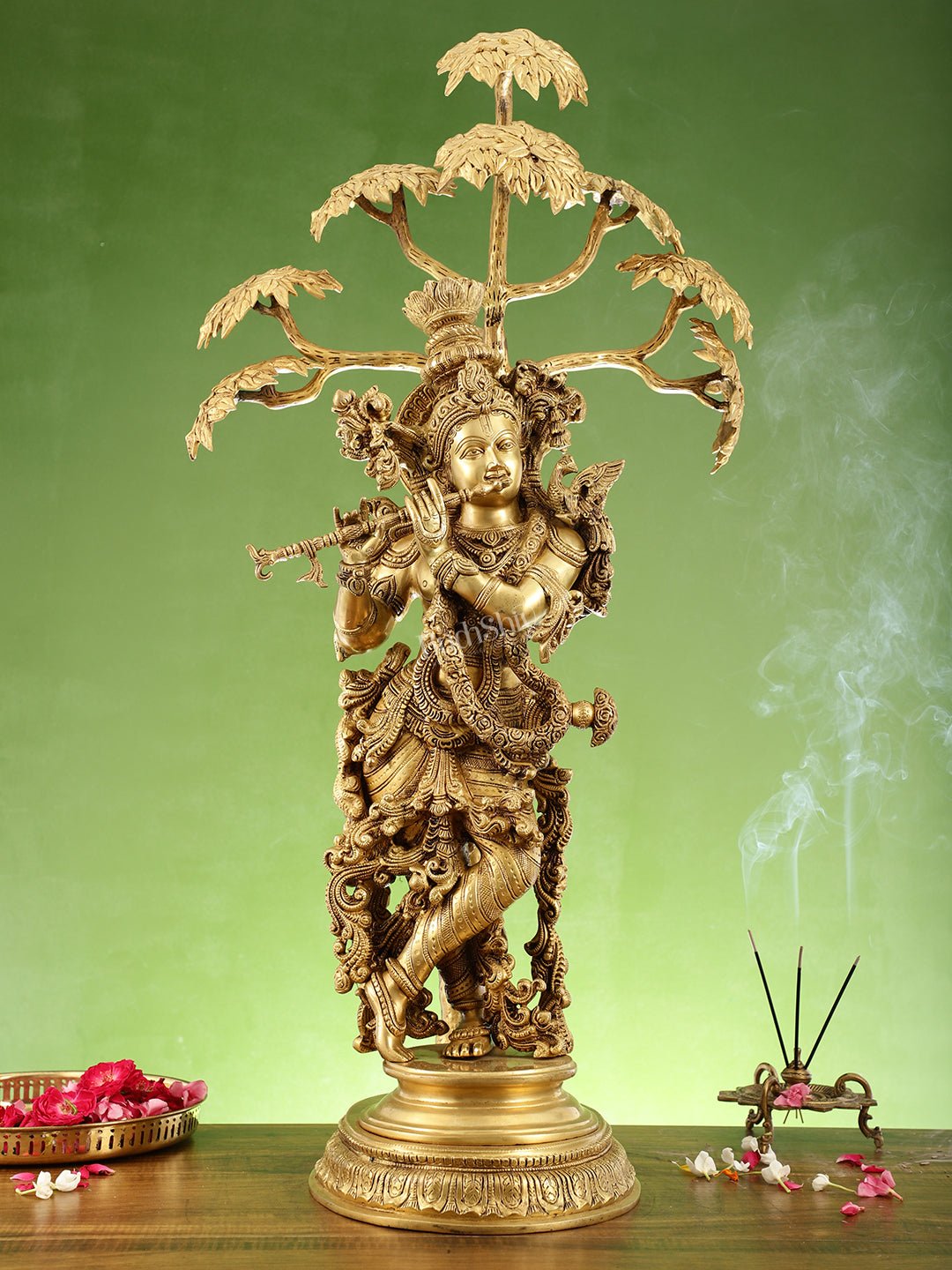 Brass Superfine Krishna under Kalpavriksha statue 35"