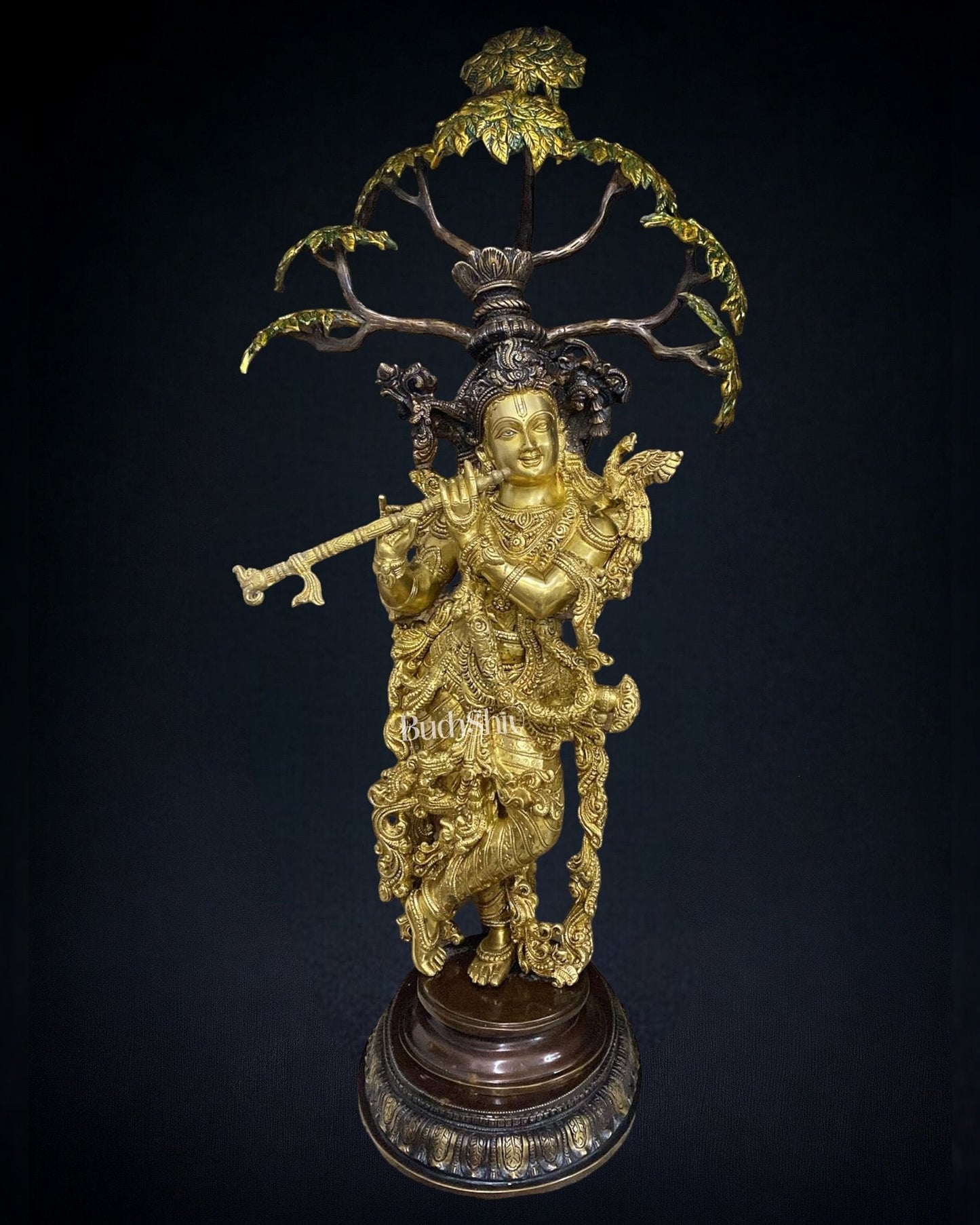 Brass Superfine Krishna under Kalpavriksha statue 35"