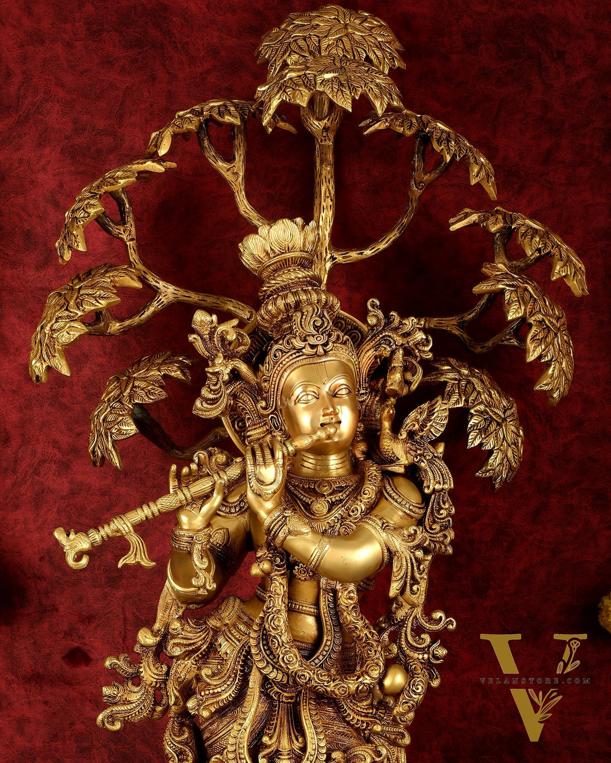 Brass Superfine Krishna under tree statue 35"