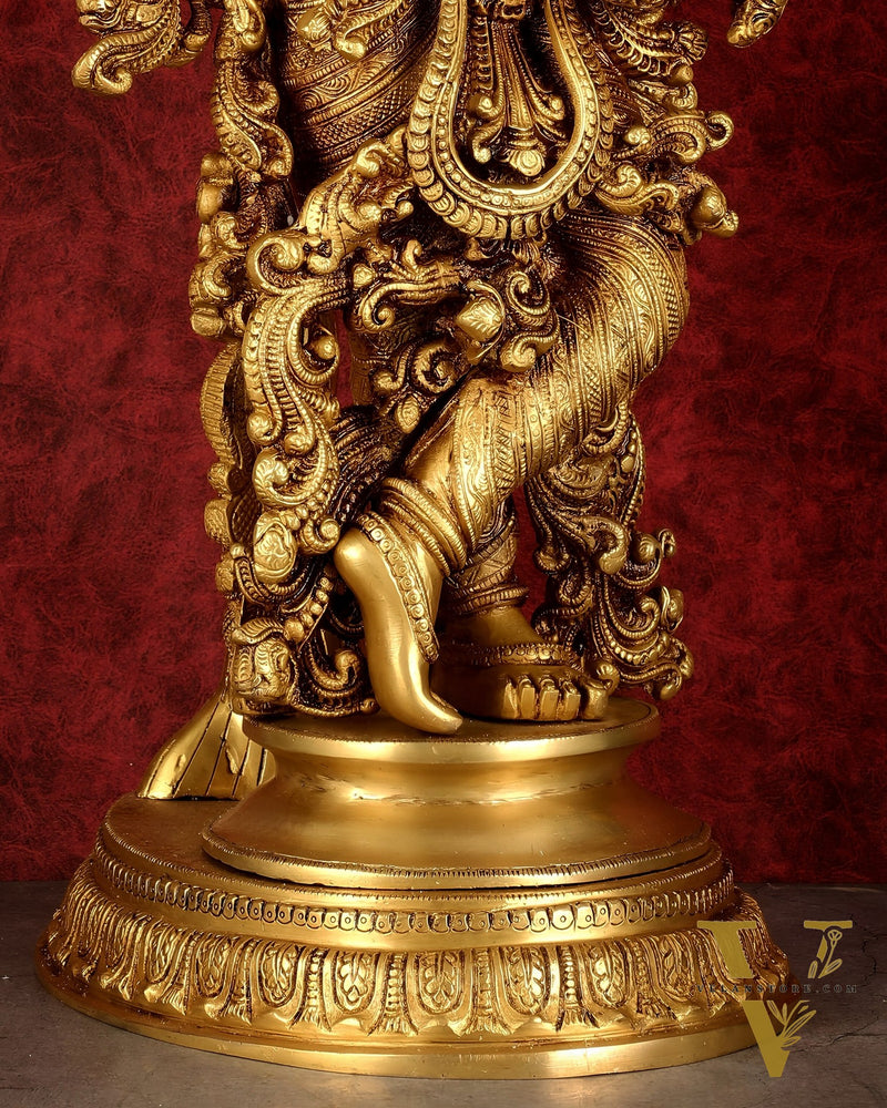 Brass Superfine Krishna under tree statue 35"