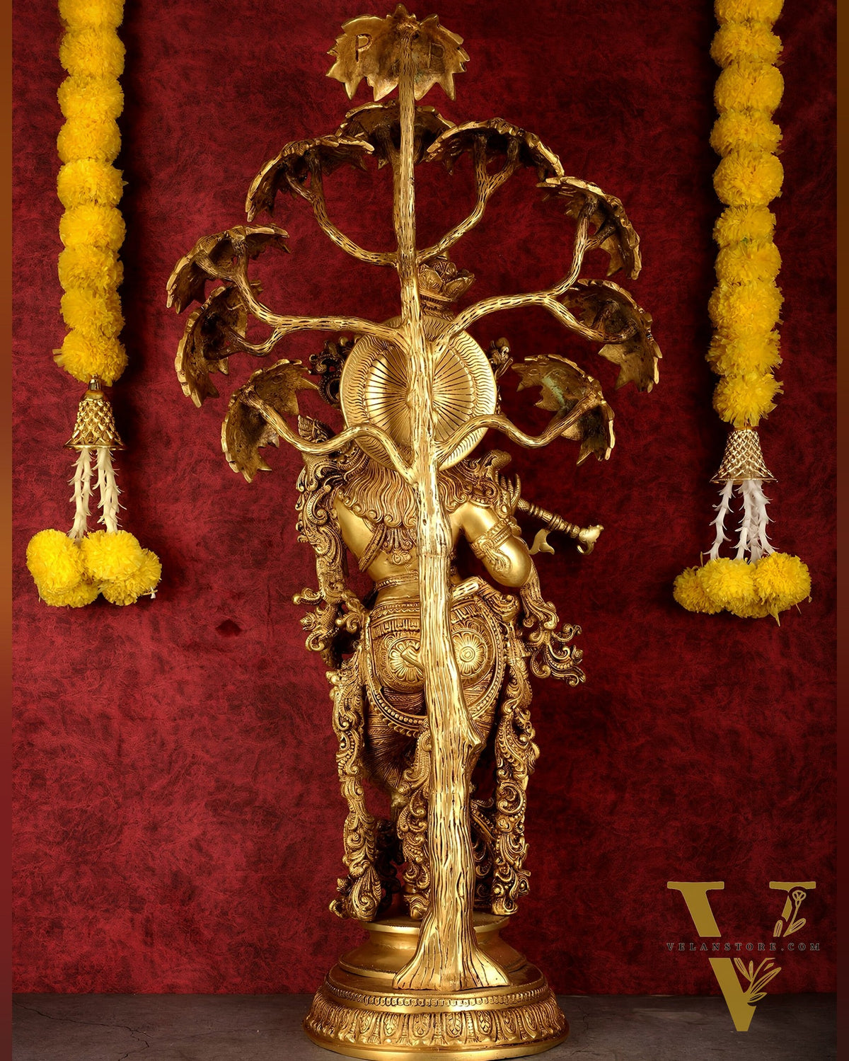 Brass Superfine Krishna under tree statue 35"