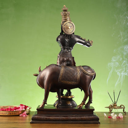 Superfine Krishna with Cow Statue - Handcrafted Brass, 26" Tall, 27kg