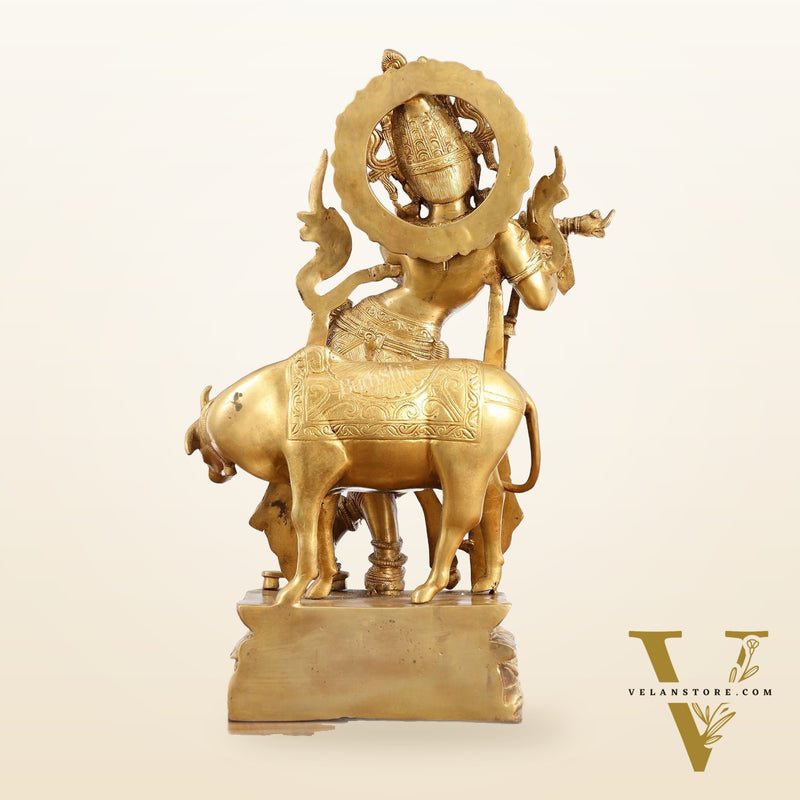 Brass Superfine Krishna with Cow Statue | Divine Elegance | Height 24 Inch